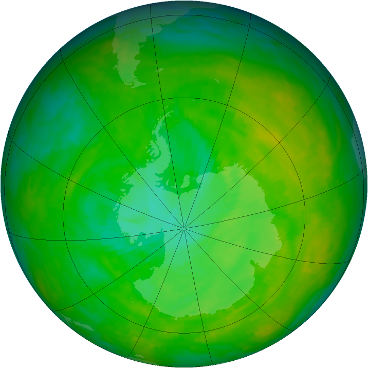 Antarctic ozone map for 10 December 1991